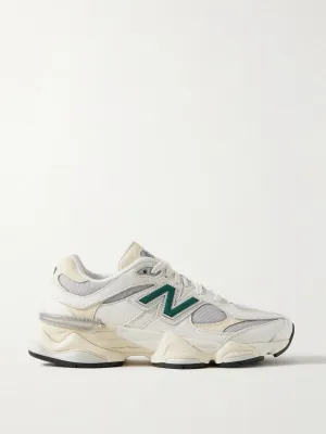 9060 rubber-trimmed textured-leather and mesh sneakers