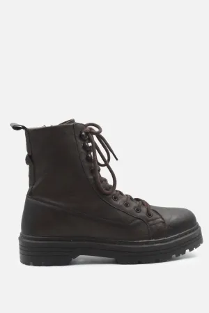 Bershka Laces Zipper Combat Boots | 100% Authentic Leather