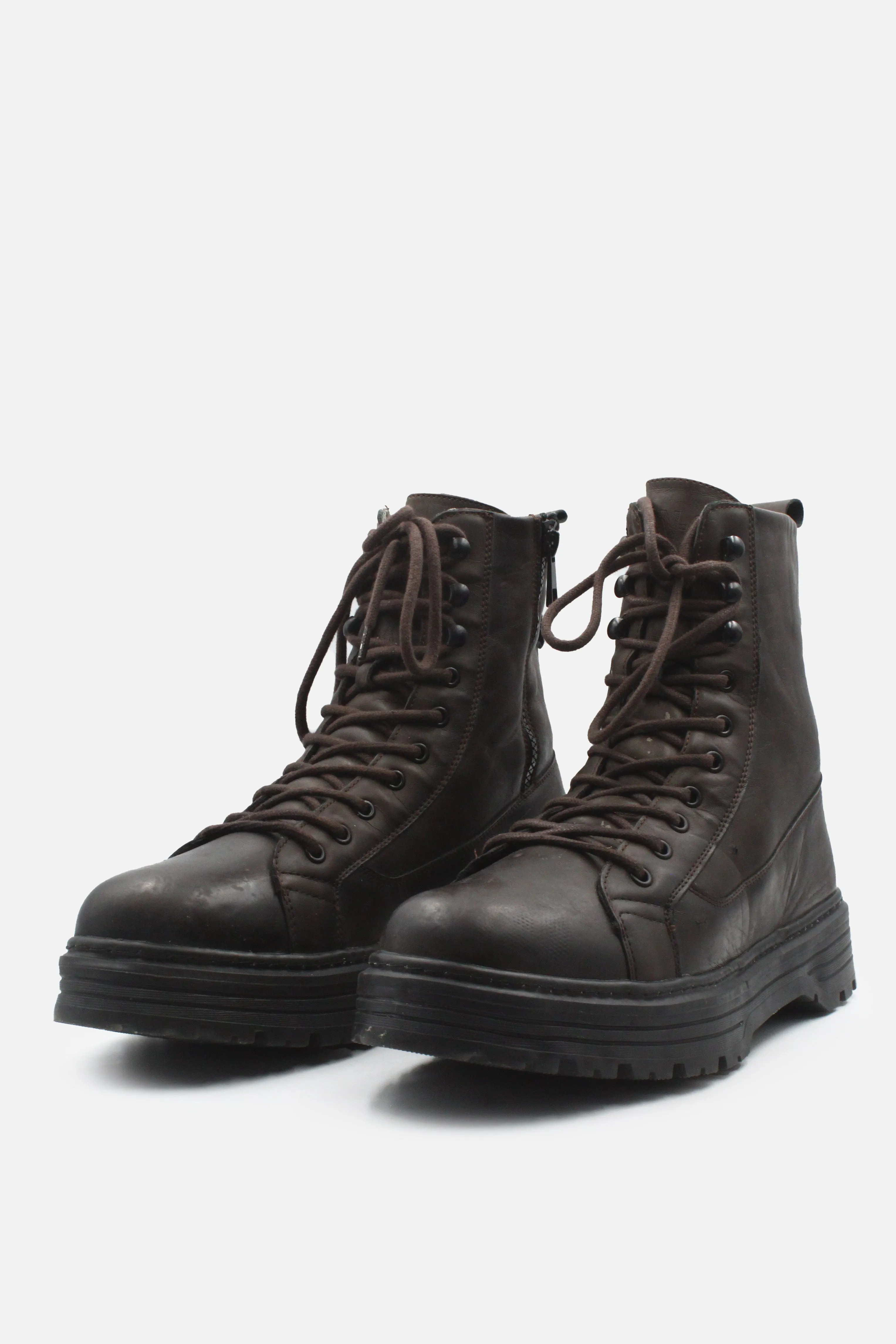 Bershka Laces Zipper Combat Boots | 100% Authentic Leather