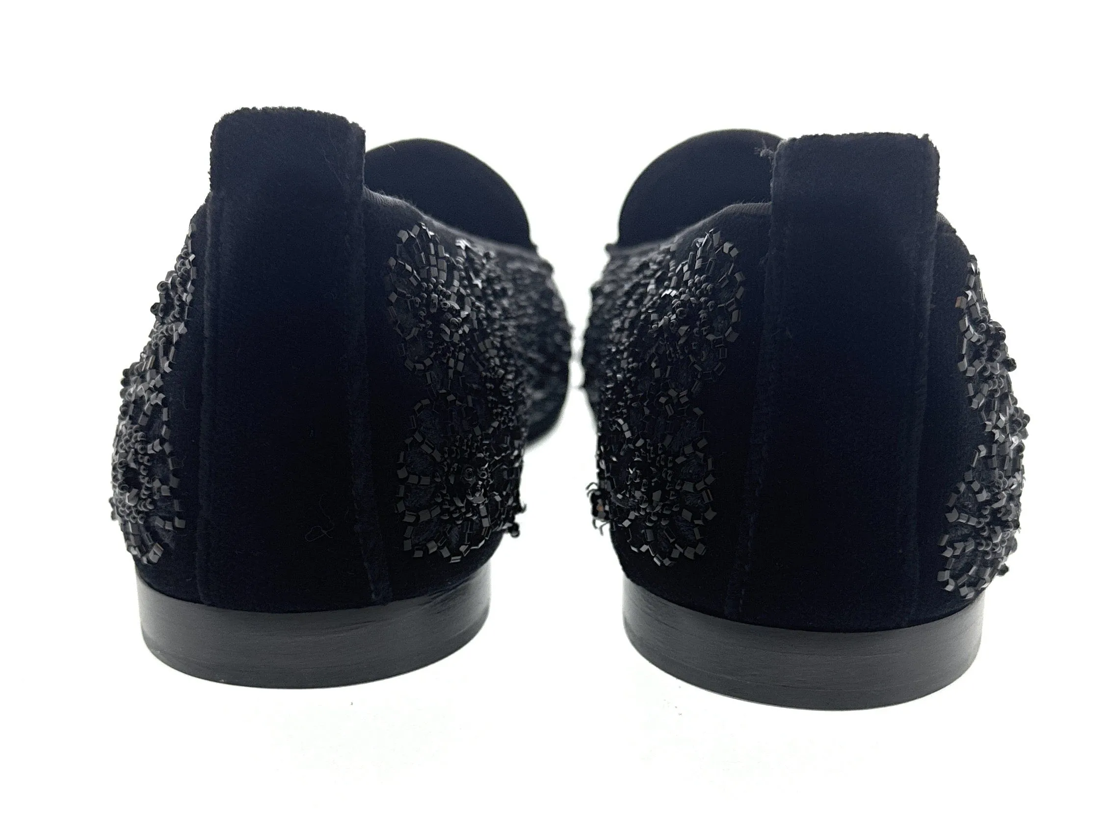 Dolce & Gabbana Mens Black Velvet  Embroidered Crest Loafer Slip-On Shoes-EU40