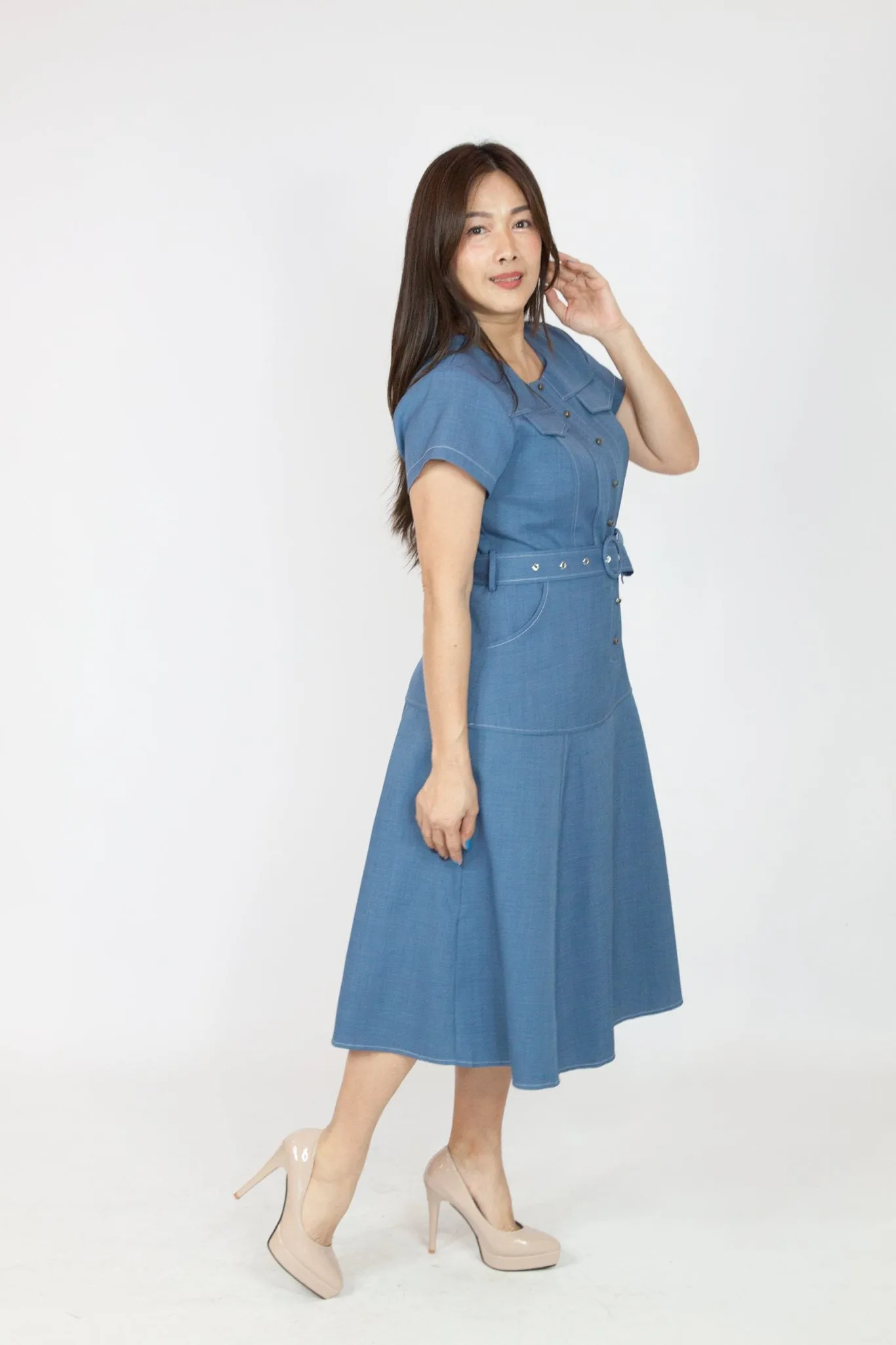 Illusion Button Shirt Dress