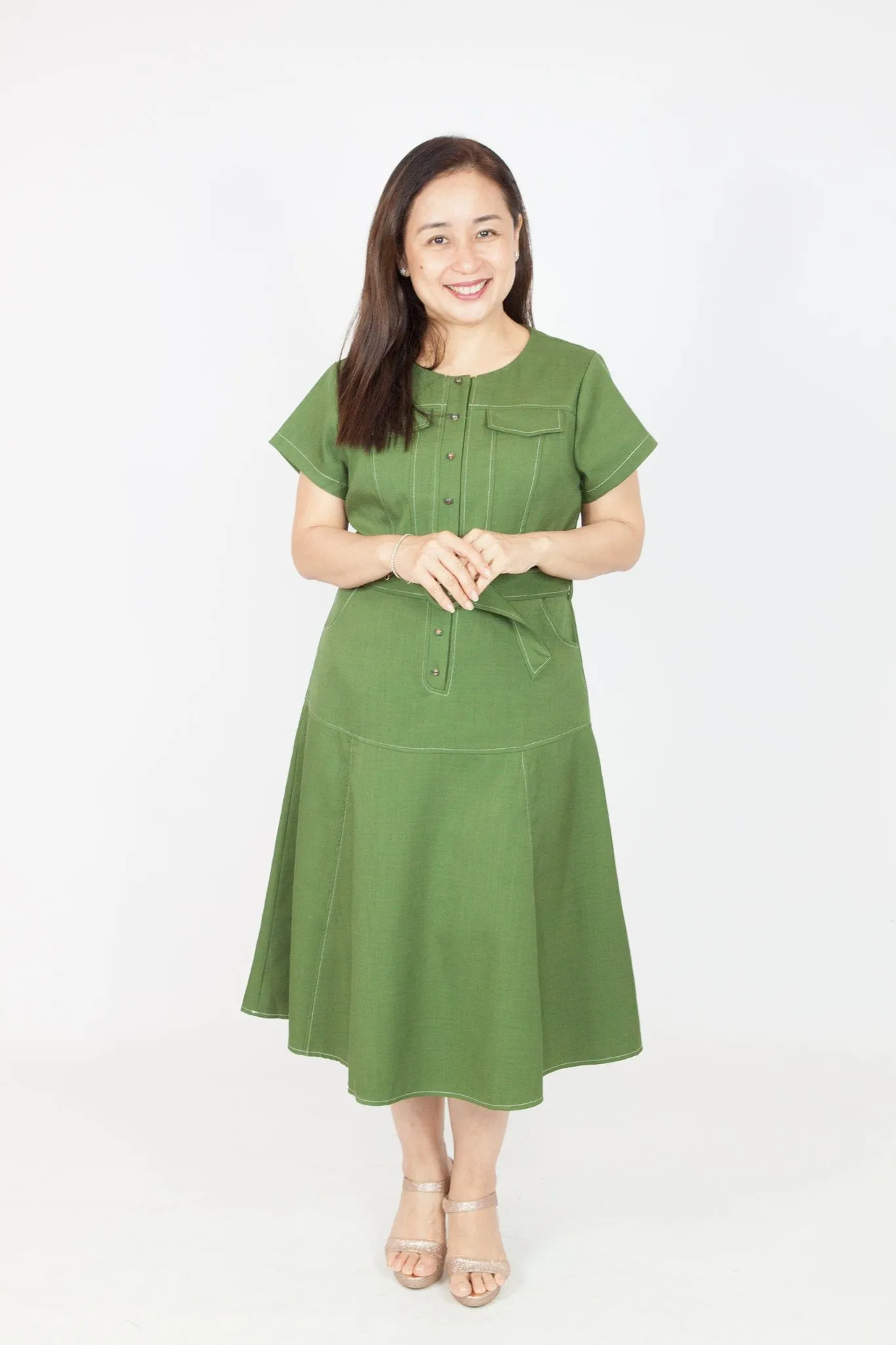 Illusion Button Shirt Dress