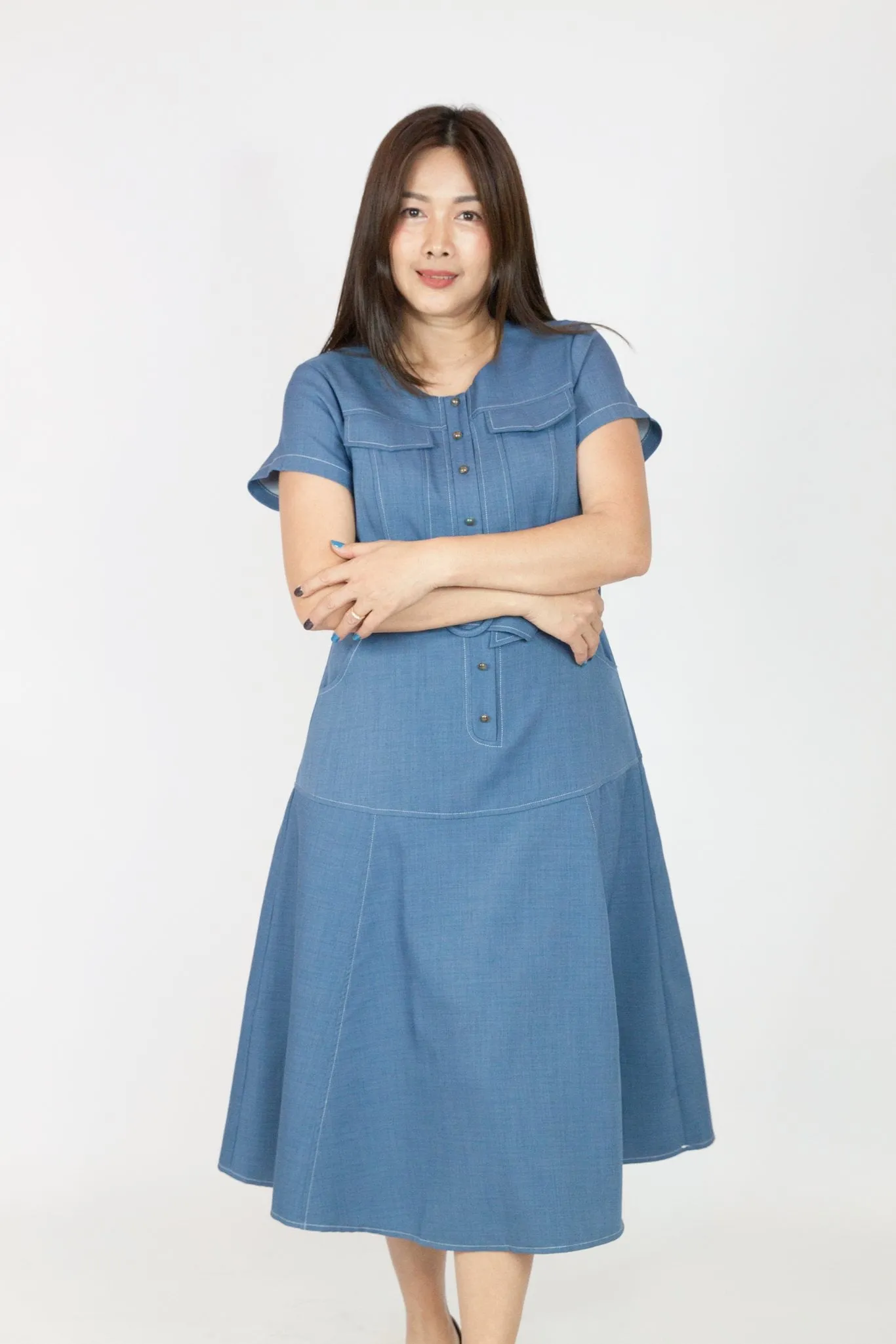 Illusion Button Shirt Dress