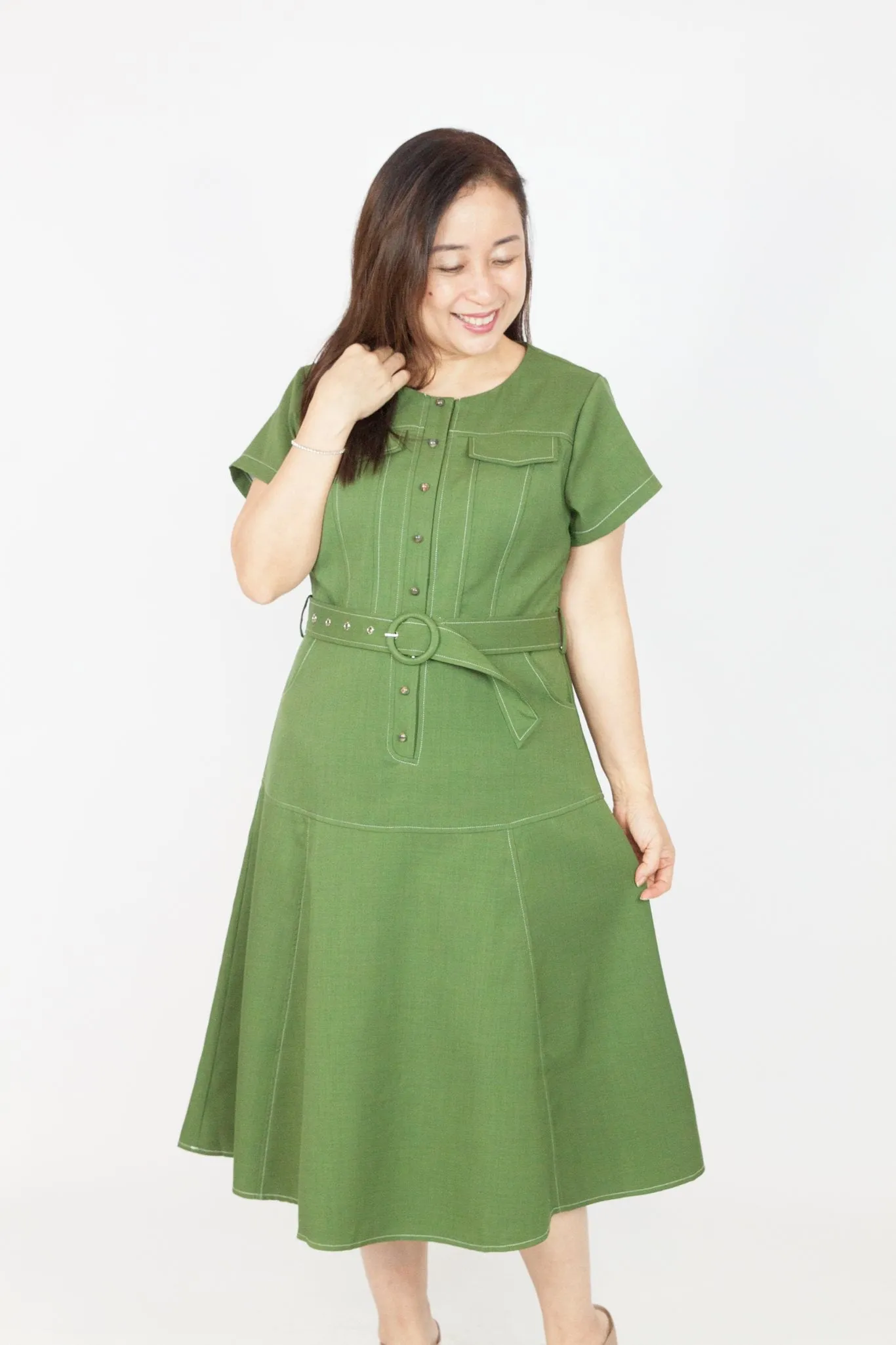 Illusion Button Shirt Dress