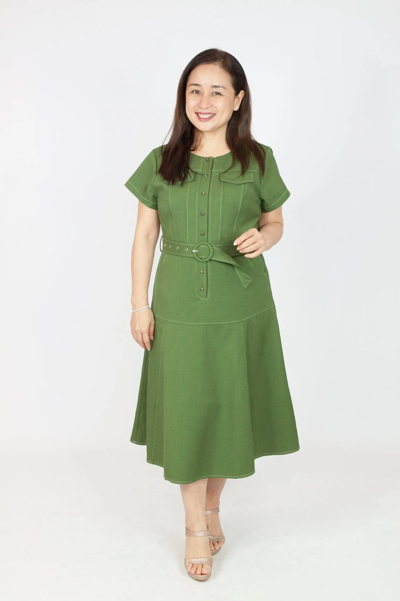 Illusion Button Shirt Dress