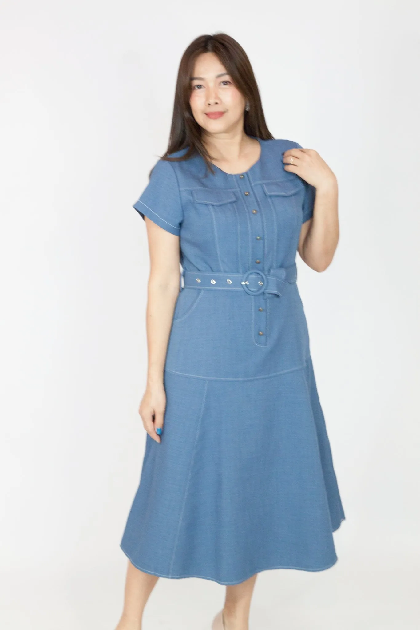 Illusion Button Shirt Dress