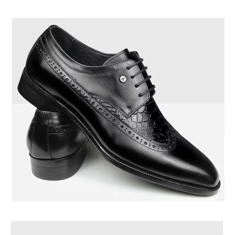 Luxury CrocCarve Pointed Toe Men's Dress Shoes