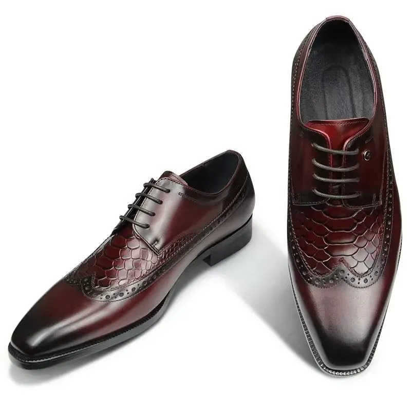 Luxury CrocCarve Pointed Toe Men's Dress Shoes