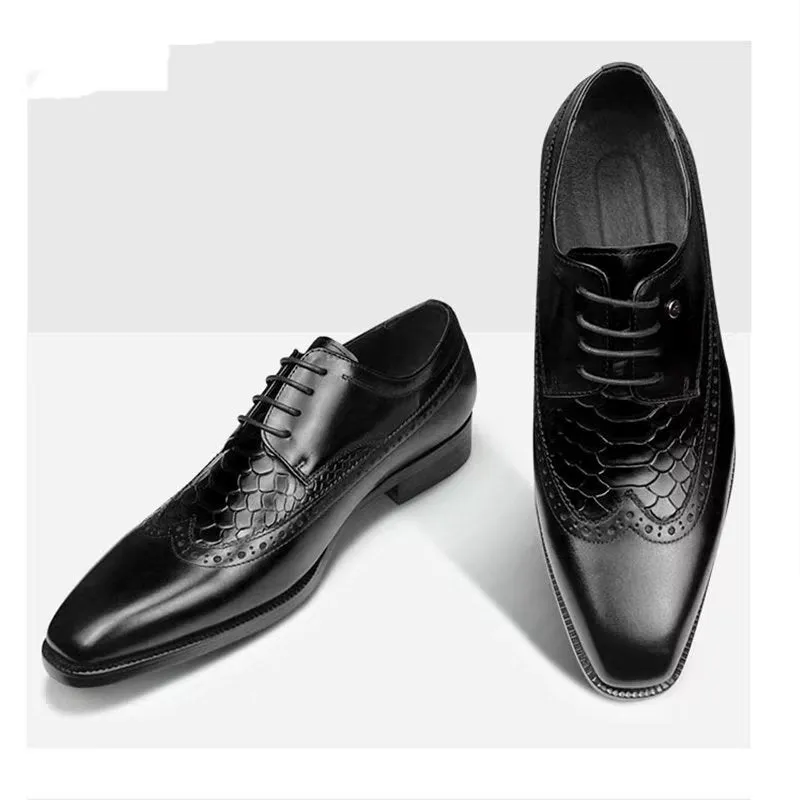 Luxury CrocCarve Pointed Toe Men's Dress Shoes