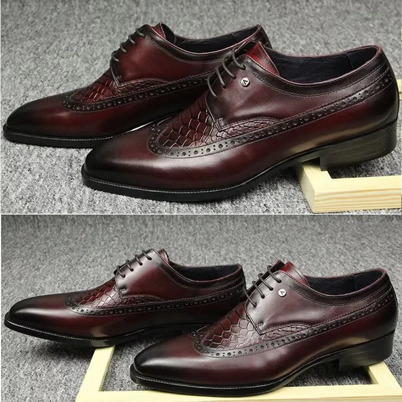 Luxury CrocCarve Pointed Toe Men's Dress Shoes