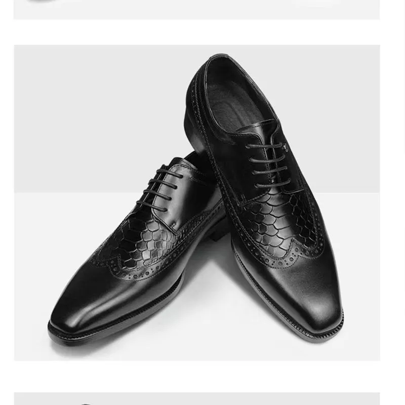 Luxury CrocCarve Pointed Toe Men's Dress Shoes