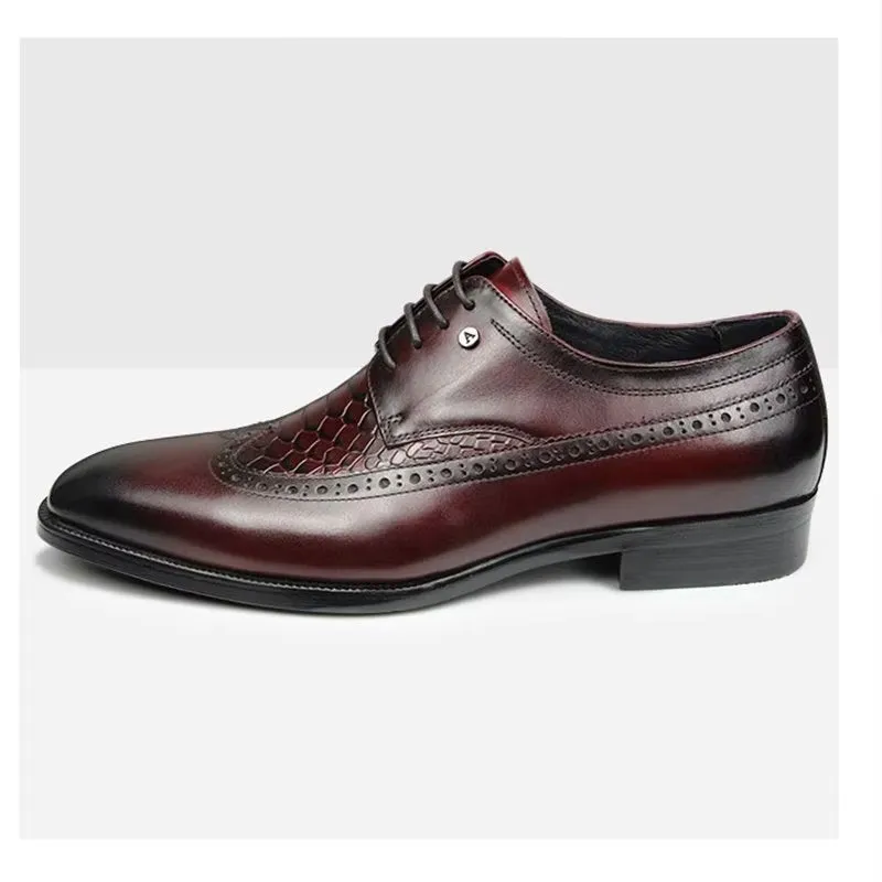 Luxury CrocCarve Pointed Toe Men's Dress Shoes