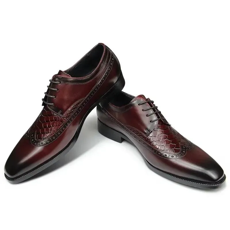 Luxury CrocCarve Pointed Toe Men's Dress Shoes