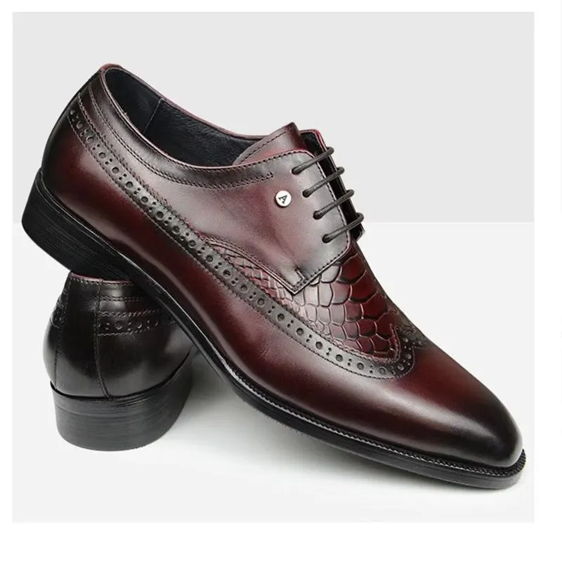 Luxury CrocCarve Pointed Toe Men's Dress Shoes