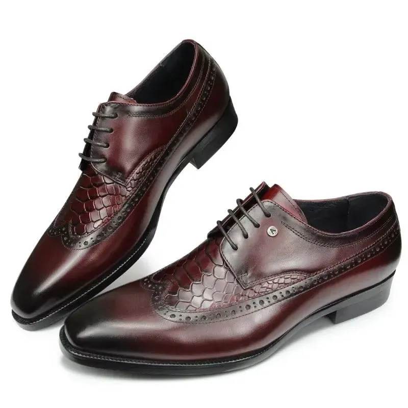 Luxury CrocCarve Pointed Toe Men's Dress Shoes
