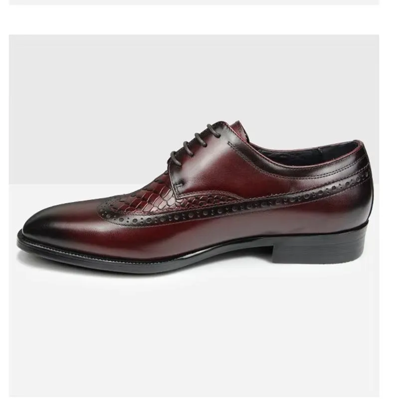 Luxury CrocCarve Pointed Toe Men's Dress Shoes