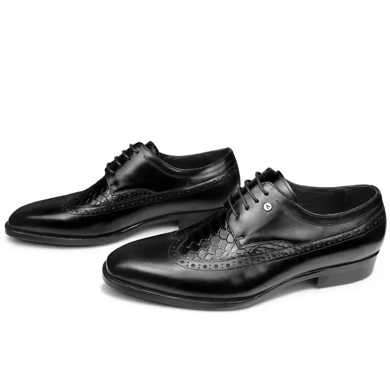 Luxury CrocCarve Pointed Toe Men's Dress Shoes