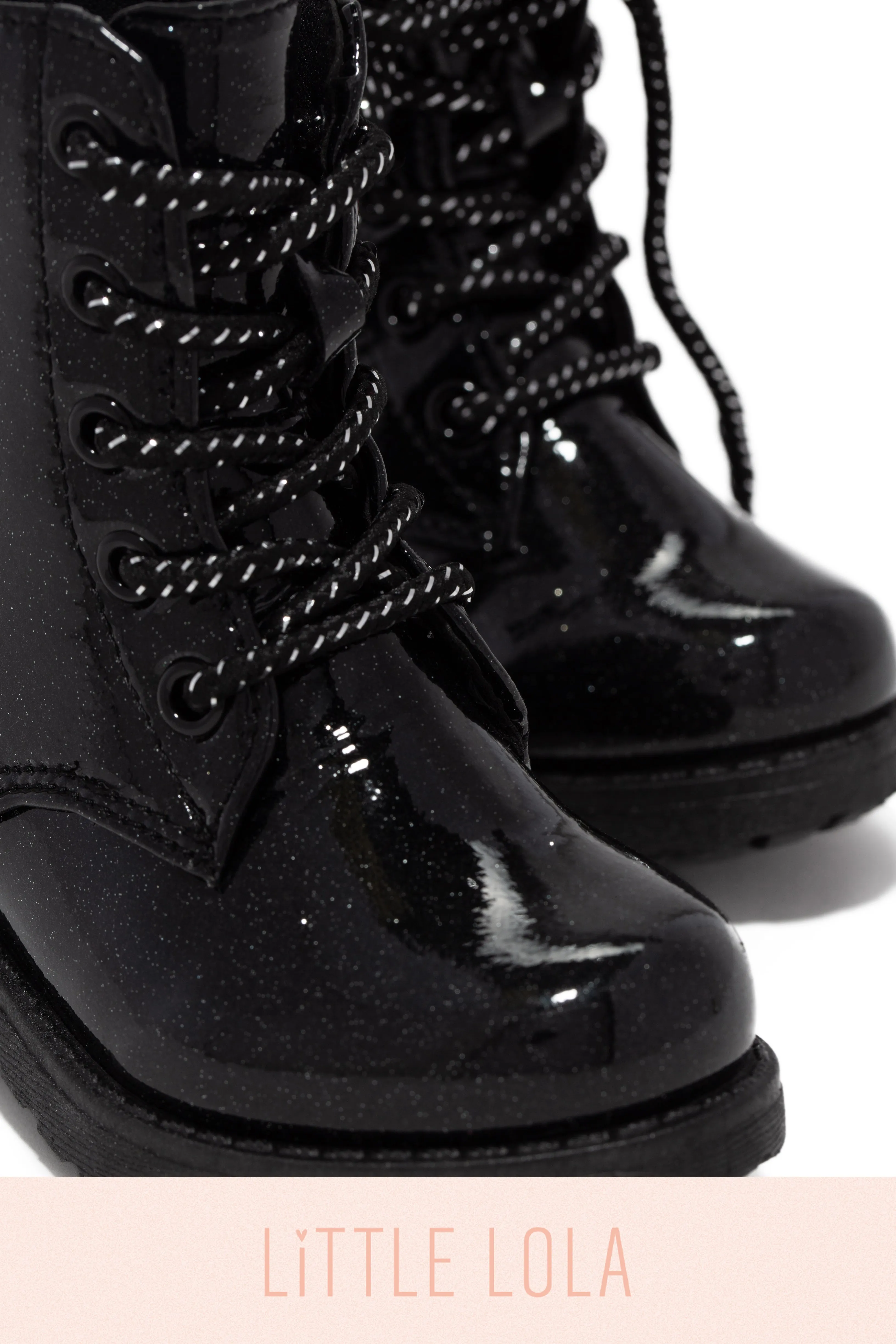 Mini Attitude Kids Glitter Lace Up Combat Boots - Black