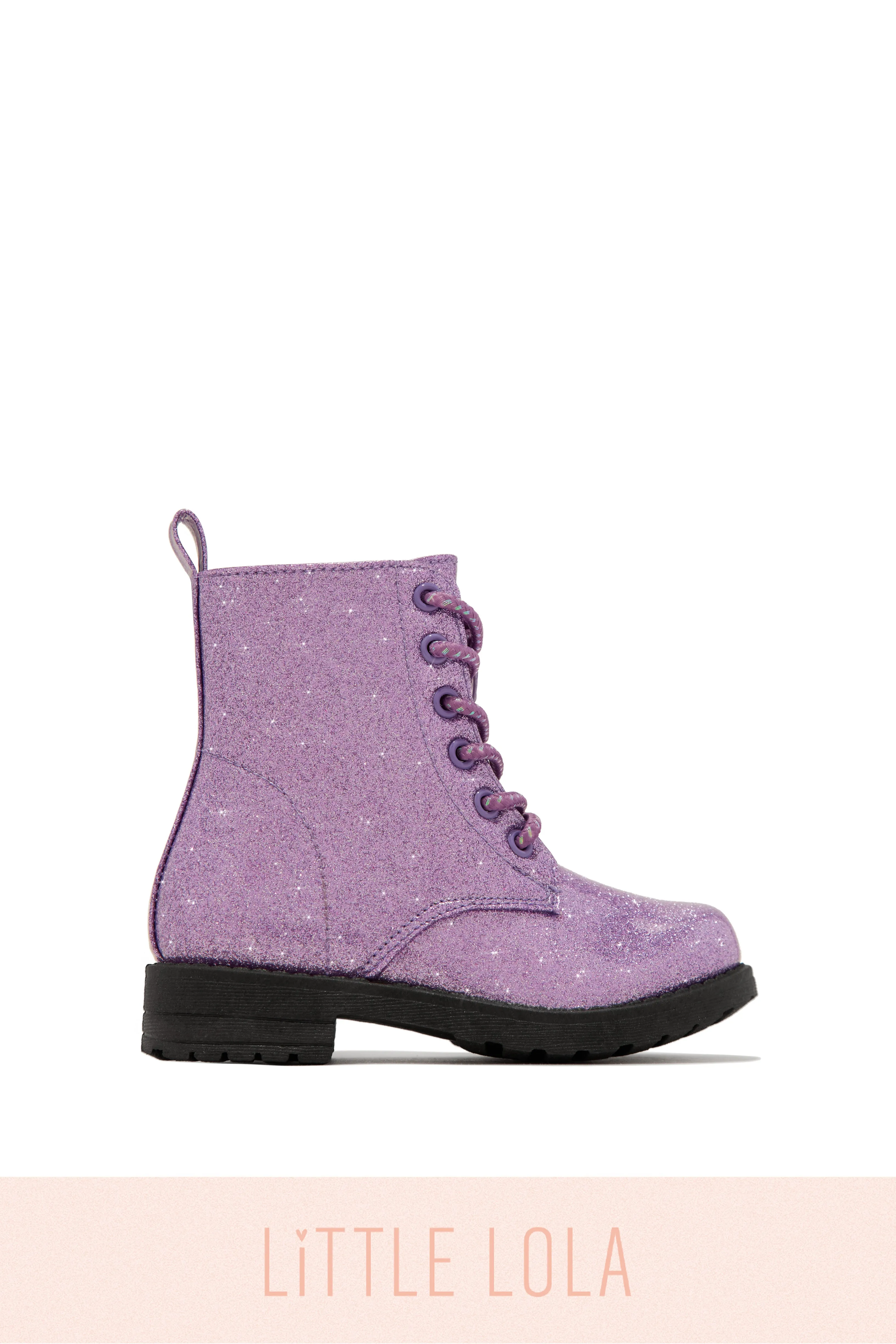 Mini Attitude Kids Glitter Lace Up Combat Boots - Black