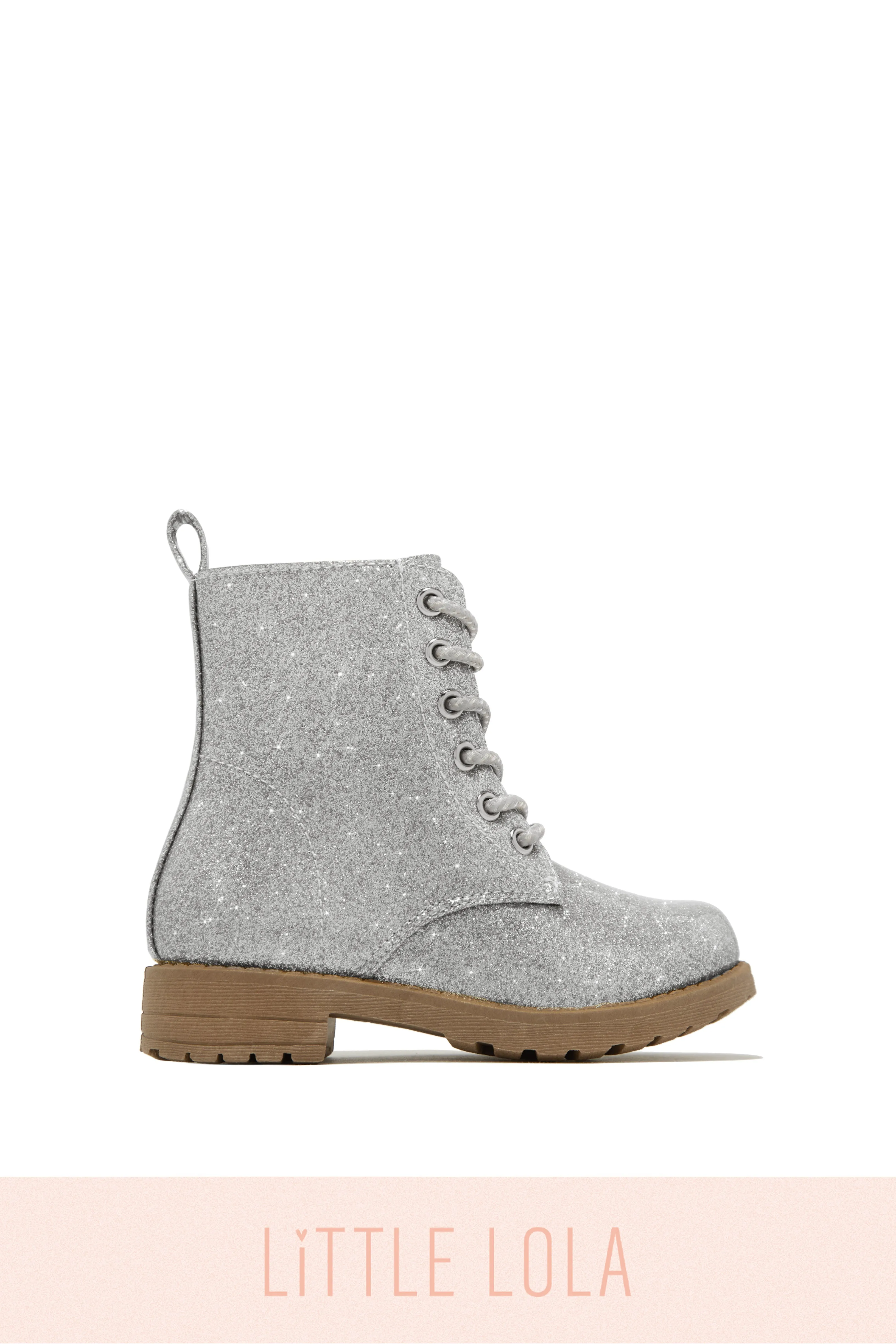 Mini Attitude Kids Glitter Lace Up Combat Boots - Black