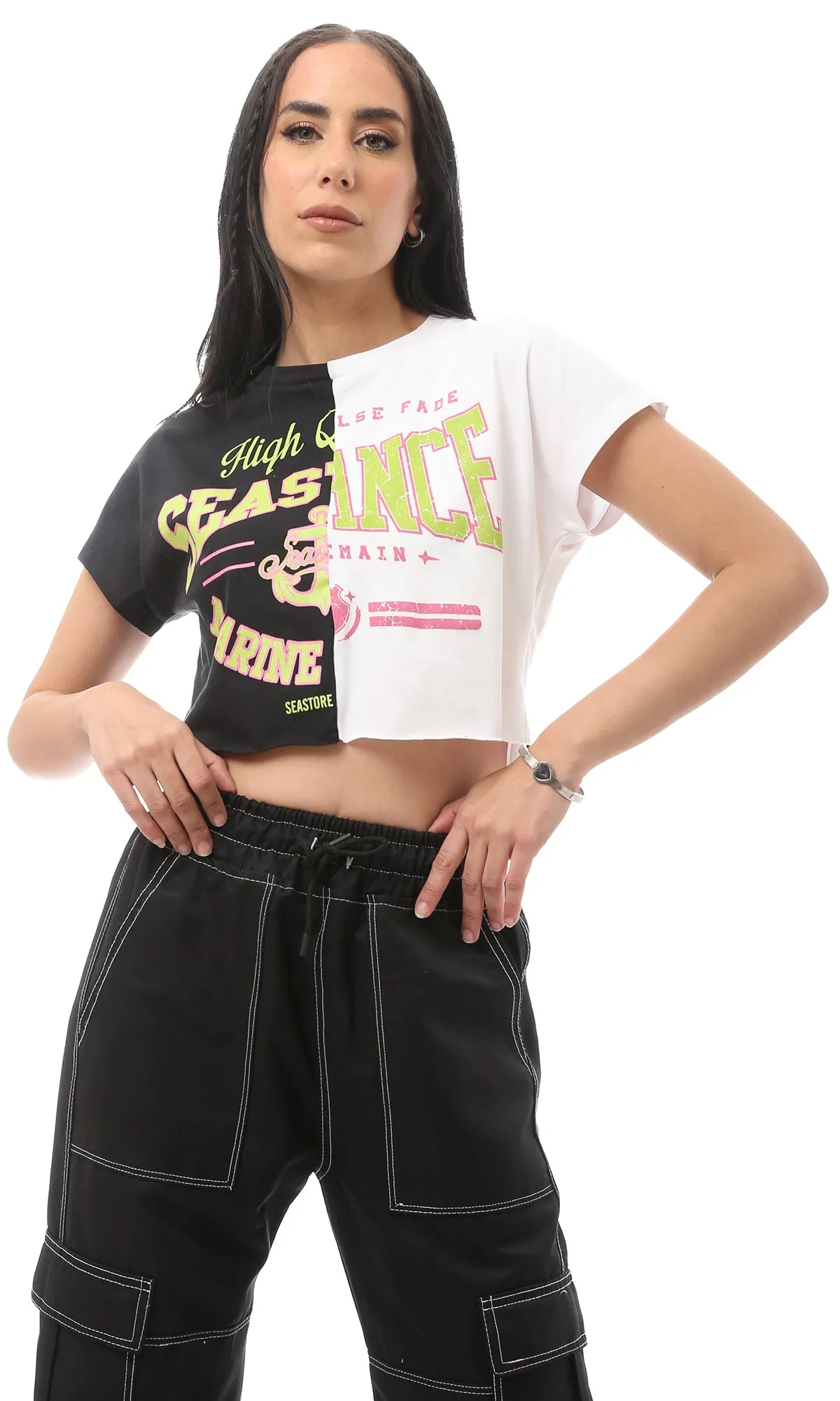 O168780 Multicolour Slip On Printed Cropped Top