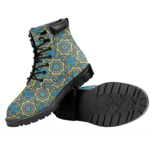 Psychedelic Flowers Print on Demand Artwork Combat Style Boots (Unisex)