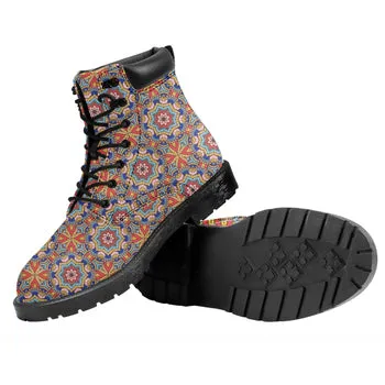 Psychedelic Flowers Print on Demand Artwork Combat Style Boots (Unisex)