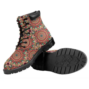 Psychedelic Flowers Print on Demand Artwork Combat Style Boots (Unisex)