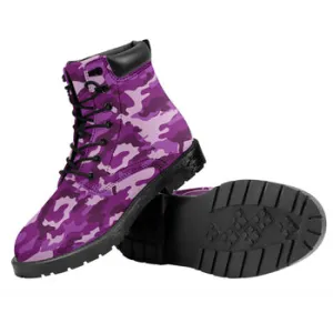 Purple Camo Print on Demand Artwork Combat Style Boots (Unisex)