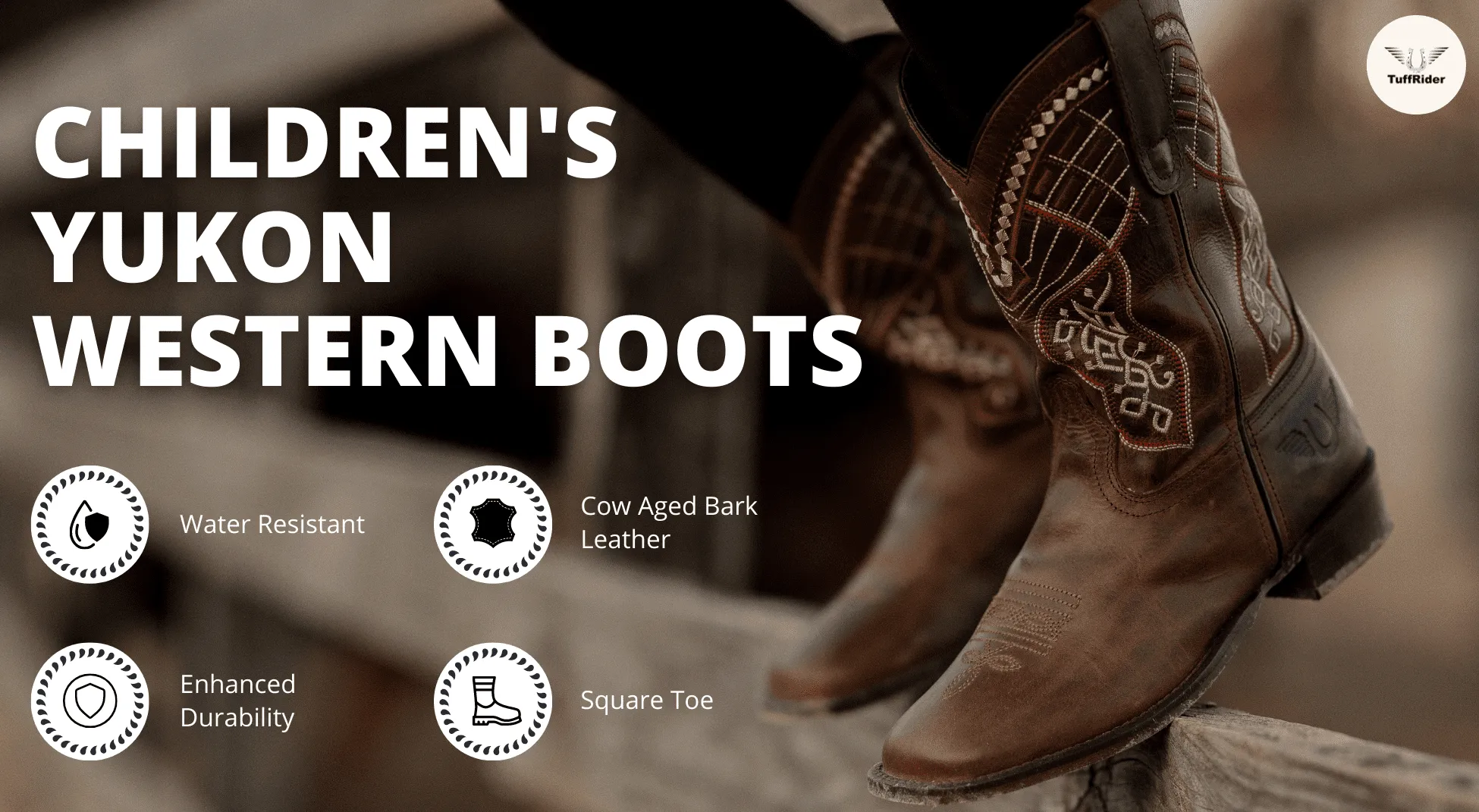 TuffRider Youth Yukon Tricolor Leather Embroidered Square Toe Western Boots